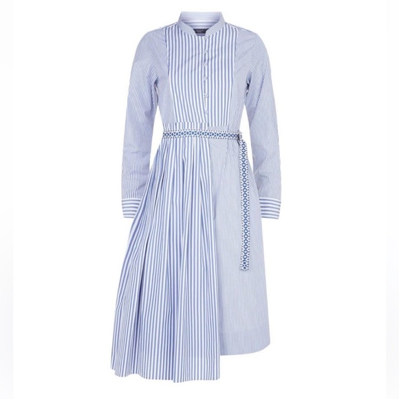 MaxMara weekend Dress striped cotton 4 stand up collar blue white belted pockets - Picture 1 of 16